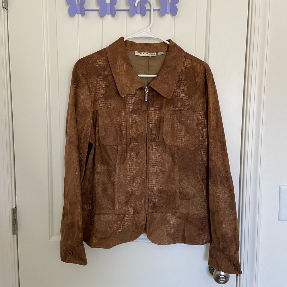 EUC | Bamboo Traders women’s brown textured printed zip‎ jacket large